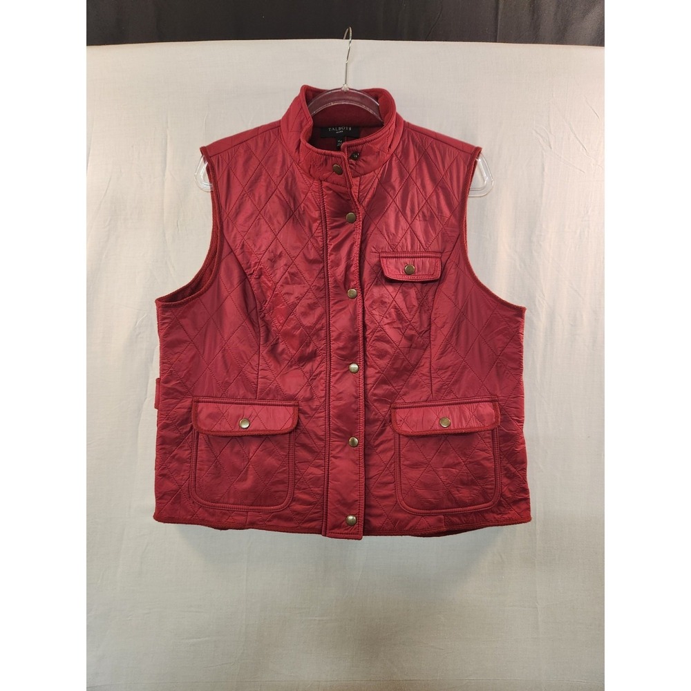 Talbots Women's Red Quilted Fleece Lined Utility Vest Jacket Size XL Petite Cozy